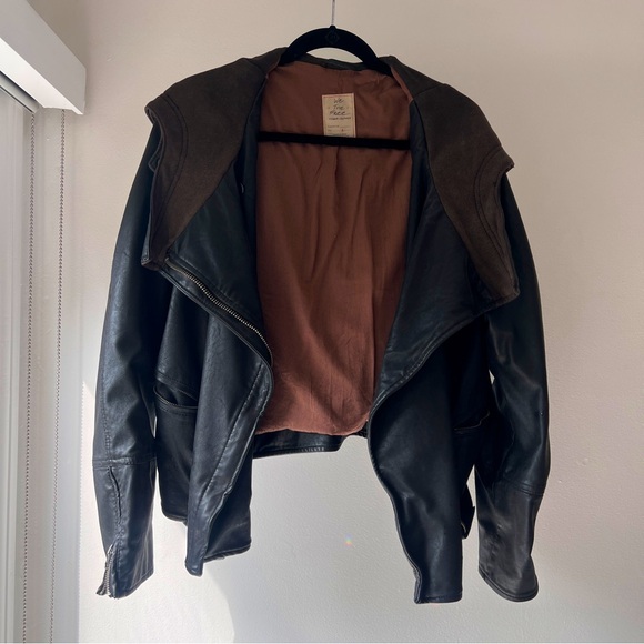 Free People hooded vegan leather jacket - Picture 1 of 8